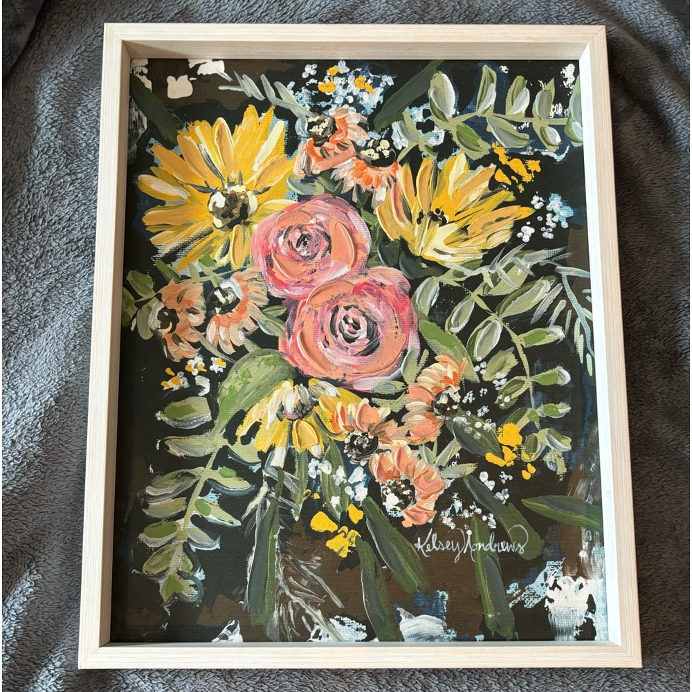 Flower Canvas Textured Painting with White Frame